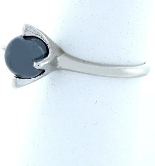 LADIES 10K WHITE GOLD 6mm ROUND HEMATITE SOLITAIRE RING
