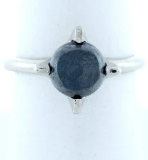 LADIES 10K WHITE GOLD 6mm ROUND HEMATITE SOLITAIRE RING