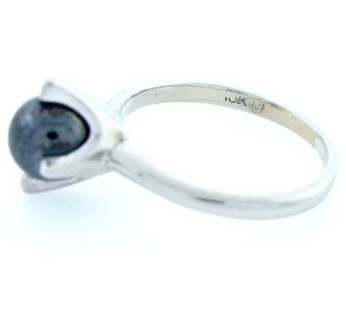 LADIES 10K WHITE GOLD 6mm ROUND HEMATITE SOLITAIRE RING