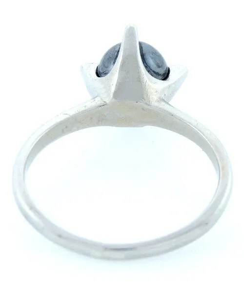 LADIES 10K WHITE GOLD 6mm ROUND HEMATITE SOLITAIRE RING