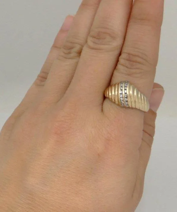 LADIES 10K YELLOW GOLD 1/5ct CHANNEL SET DIAMOND DOME SHELL BAND RING