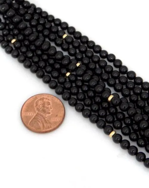 LADIES ZOE B. 14K YELLOW GOLD BLACK ONYX BEADED STRAND TOGGLE NECKLACE  24"