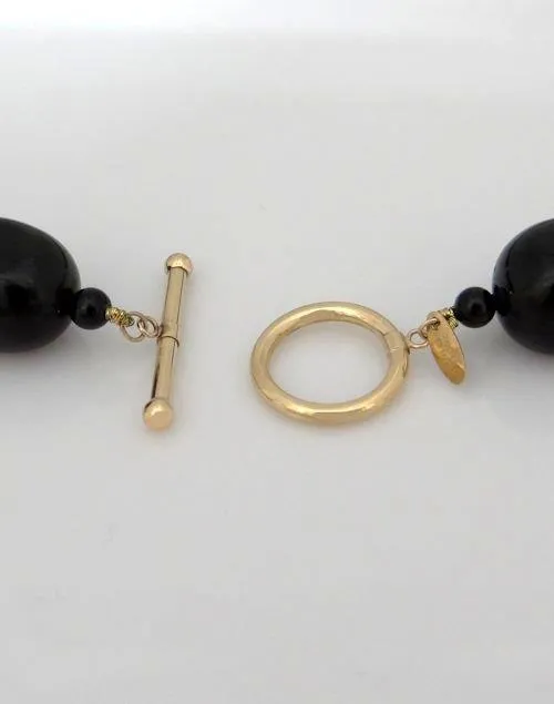 LADIES ZOE B. 14K YELLOW GOLD BLACK ONYX BEADED STRAND TOGGLE NECKLACE  24"