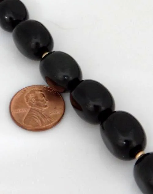 LADIES ZOE B. 14K YELLOW GOLD BLACK ONYX BEADED STRAND TOGGLE NECKLACE  24"
