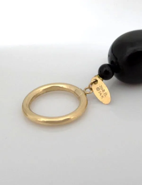 LADIES ZOE B. 14K YELLOW GOLD BLACK ONYX BEADED STRAND TOGGLE NECKLACE  24"