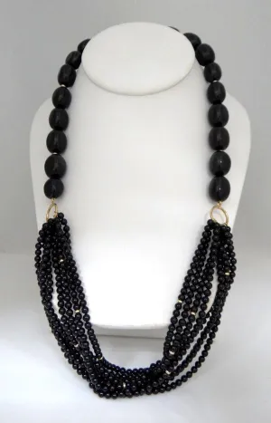 LADIES ZOE B. 14K YELLOW GOLD BLACK ONYX BEADED STRAND TOGGLE NECKLACE  24"