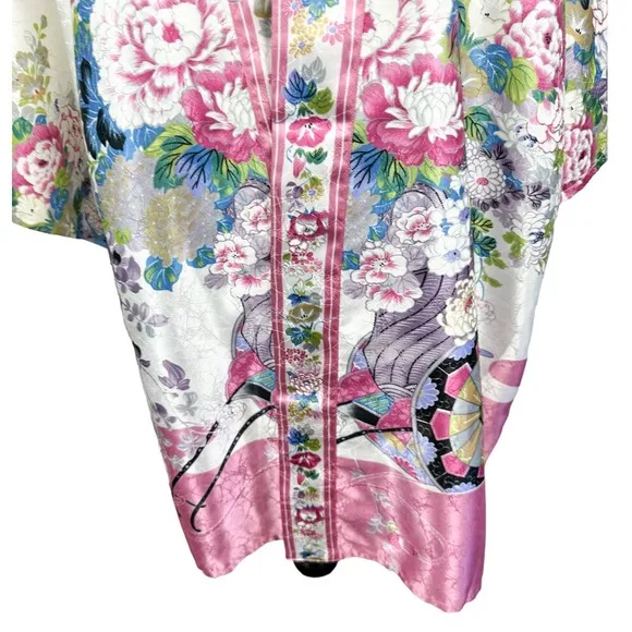 Lady Japanese Elegant Kimono Dress with Oriental Flower Buggy Made in Japan