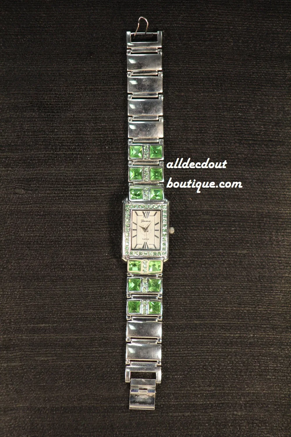 Large/Small Green Rhinestones | Metal Band W/Clasp