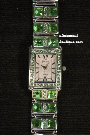 Large/Small Green Rhinestones | Metal Band W/Clasp