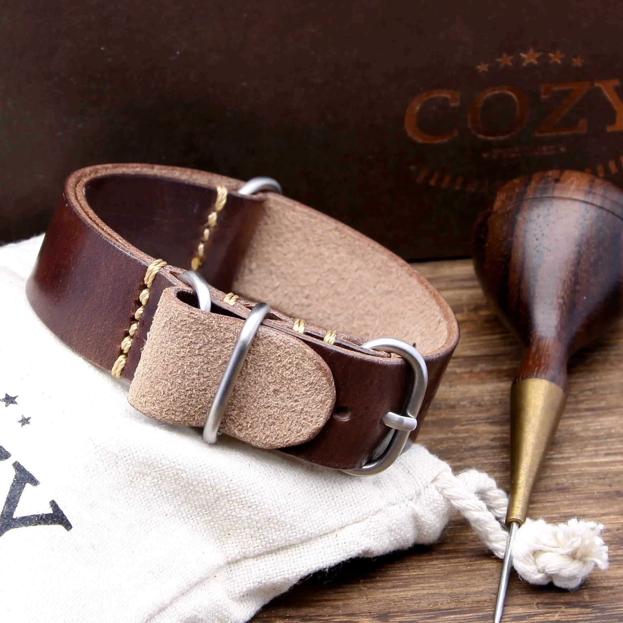 Leather Watch Strap, 4-Ring Military 103