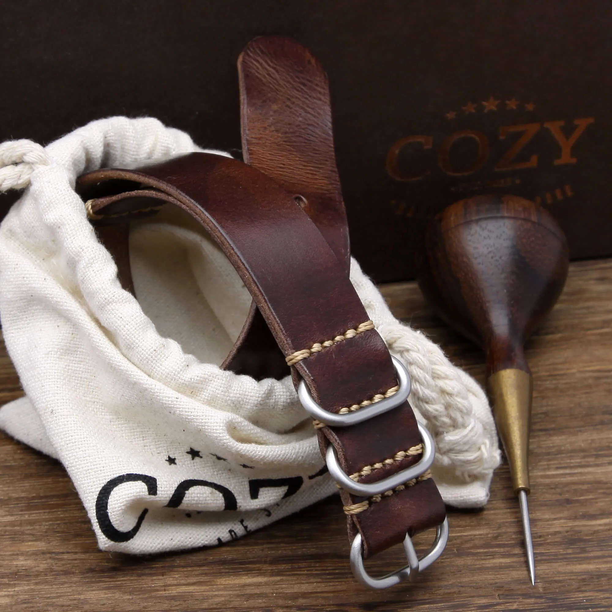 Leather Watch Strap, 4-Ring Military 103