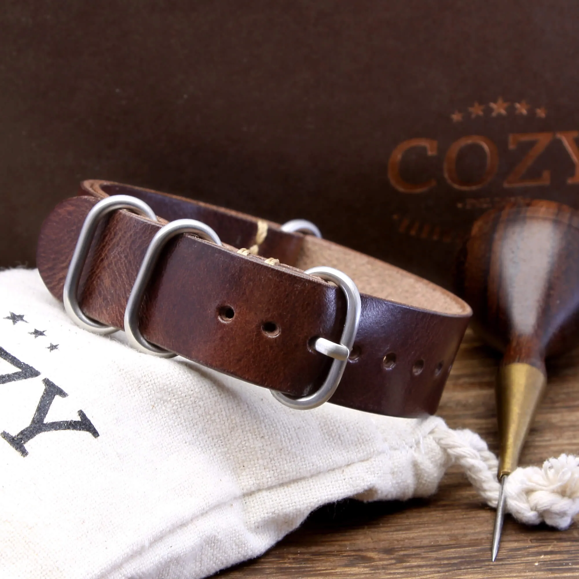 Leather Watch Strap, 4-Ring Military 103