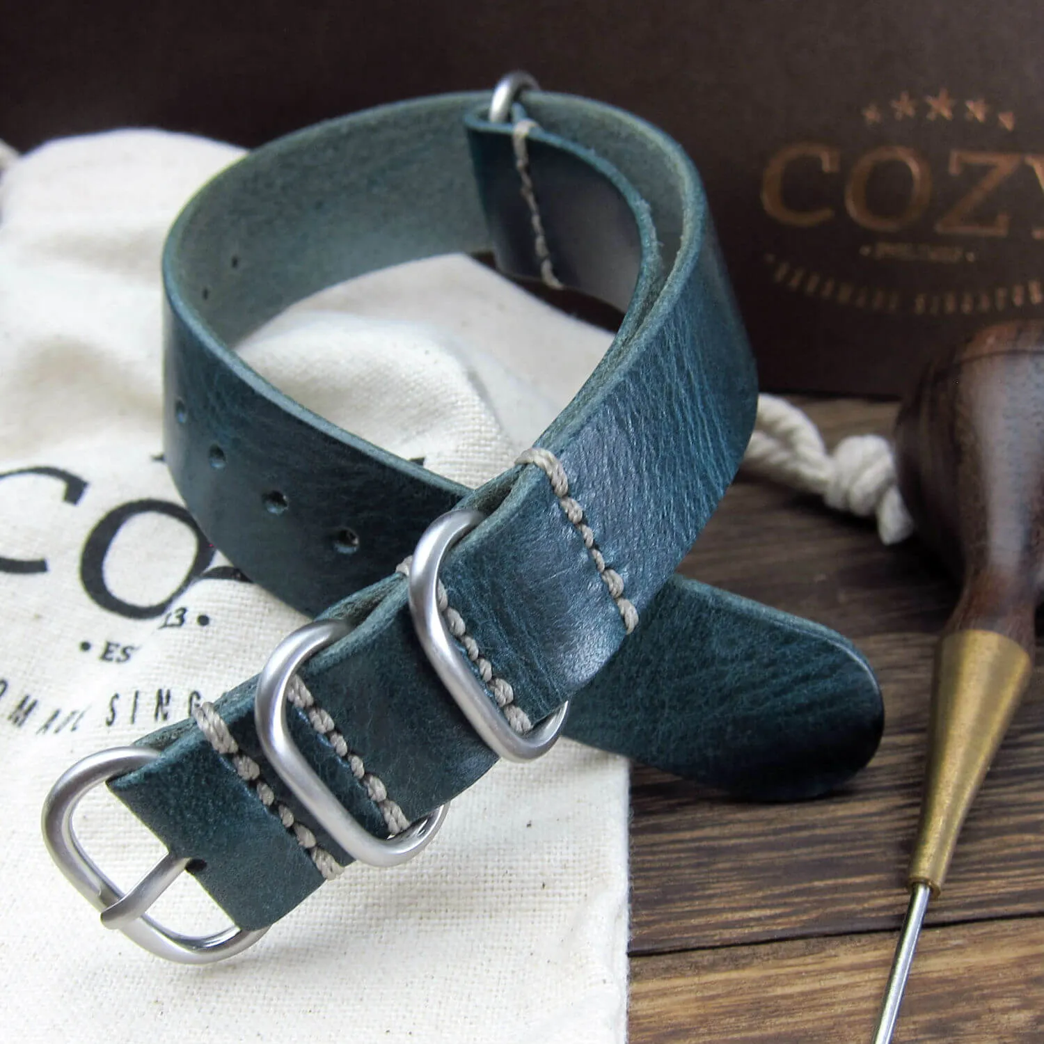 Leather Watch Strap, 4-Ring Military 106