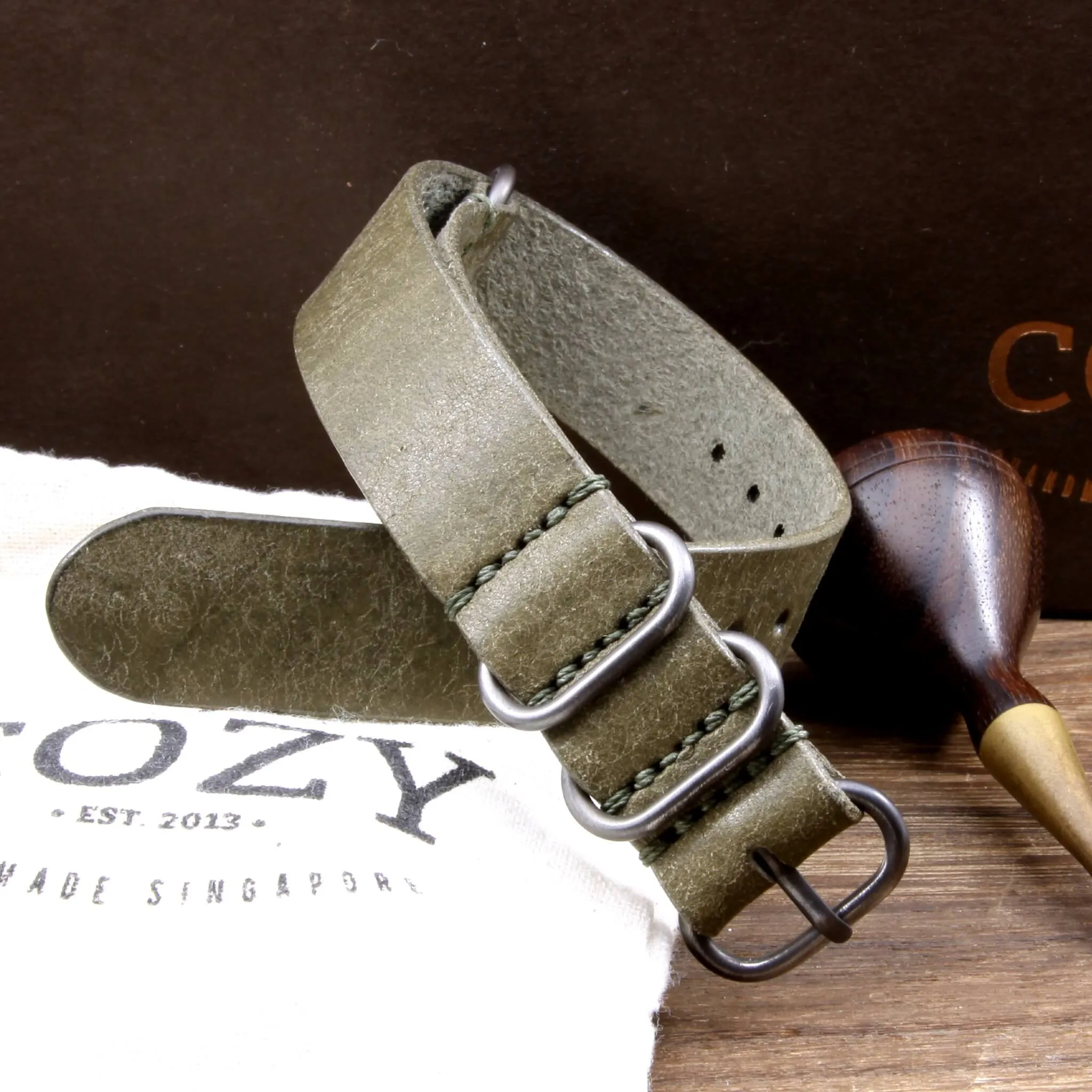 Leather Watch Strap, 4-Ring Rustic Olive