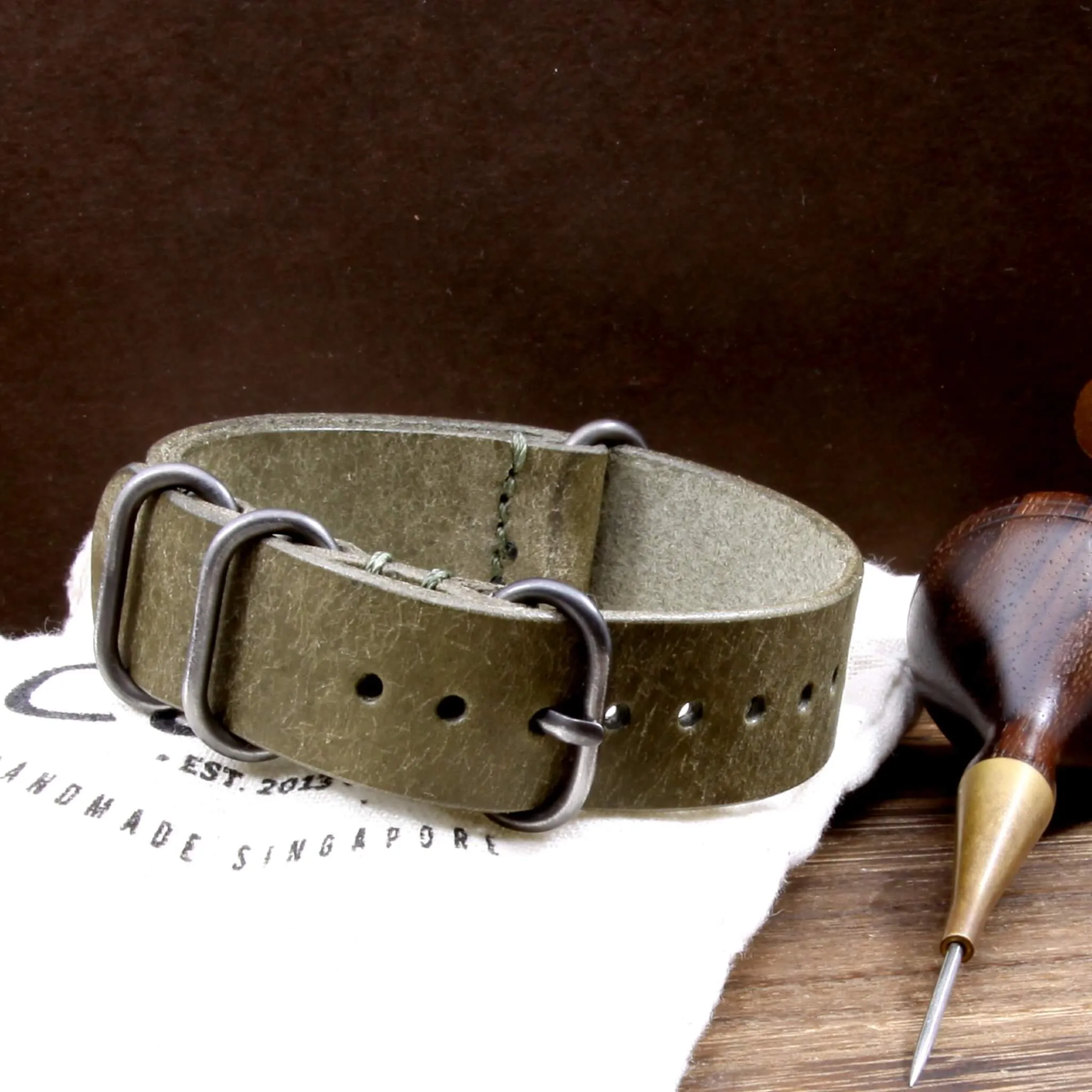 Leather Watch Strap, 4-Ring Rustic Olive