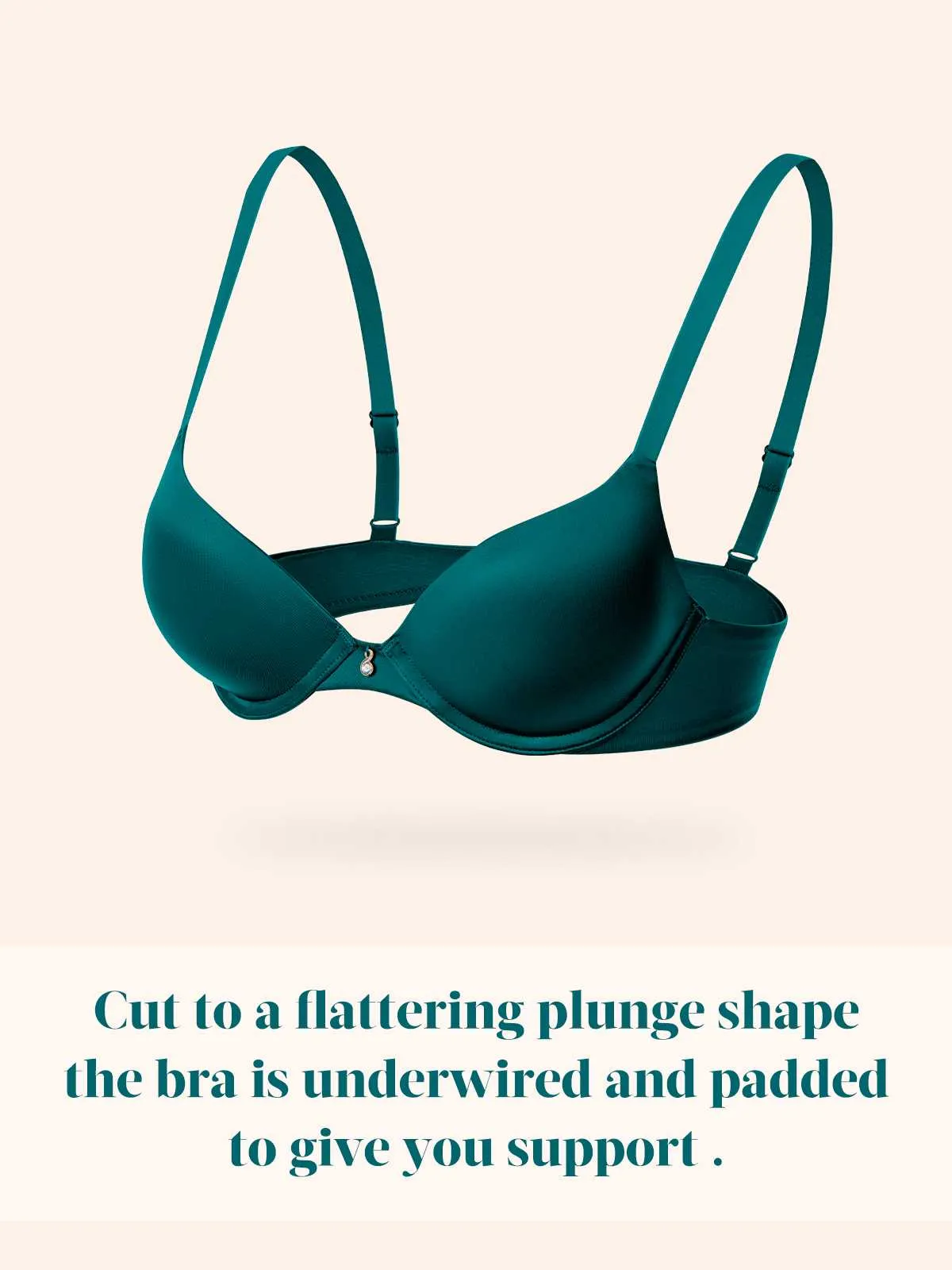 Lightly Padded Plunge Everyday Basic Underwire Push Up Bra Malachite Green
