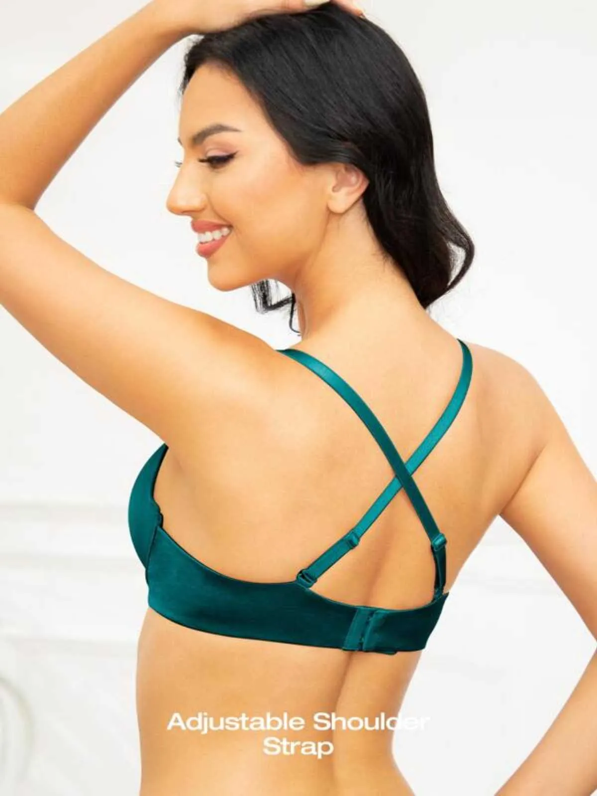 Lightly Padded Plunge Everyday Basic Underwire Push Up Bra Malachite Green