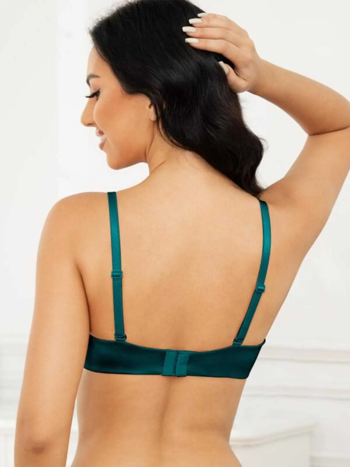 Lightly Padded Plunge Everyday Basic Underwire Push Up Bra Malachite Green