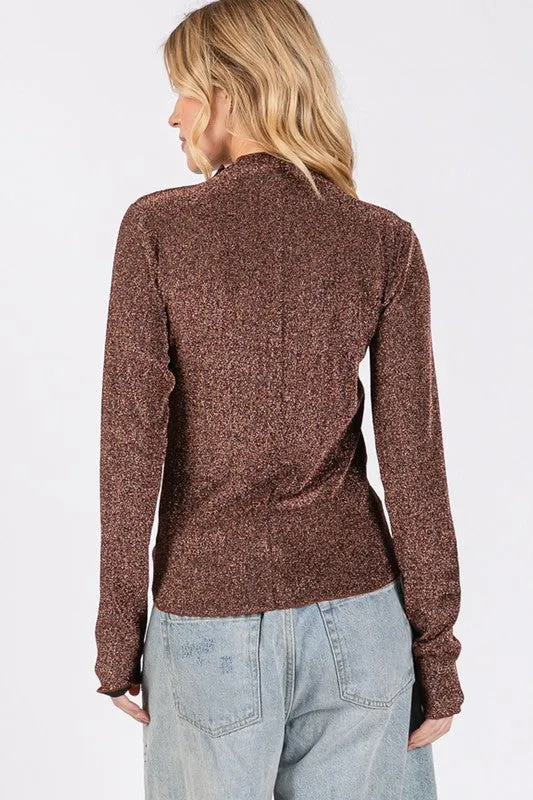 Lindsey Glitter Mock Neck Long Sleeve Top