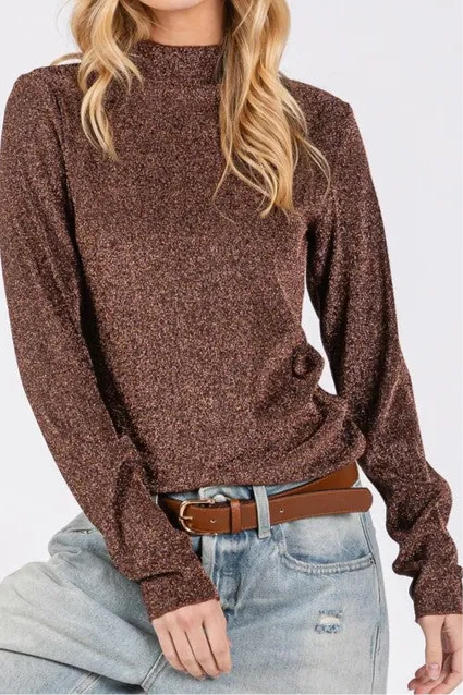 Lindsey Glitter Mock Neck Long Sleeve Top