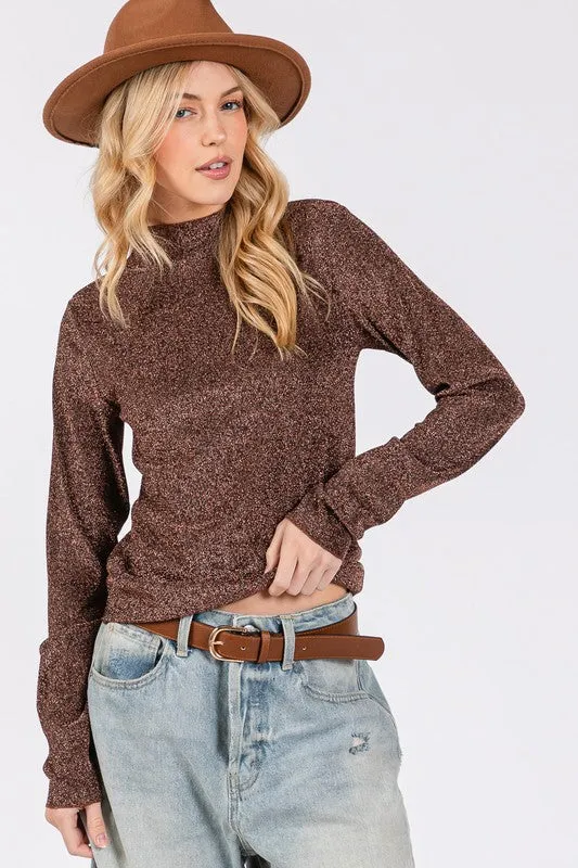 Lindsey Glitter Mock Neck Long Sleeve Top