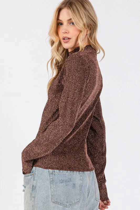 Lindsey Glitter Mock Neck Long Sleeve Top