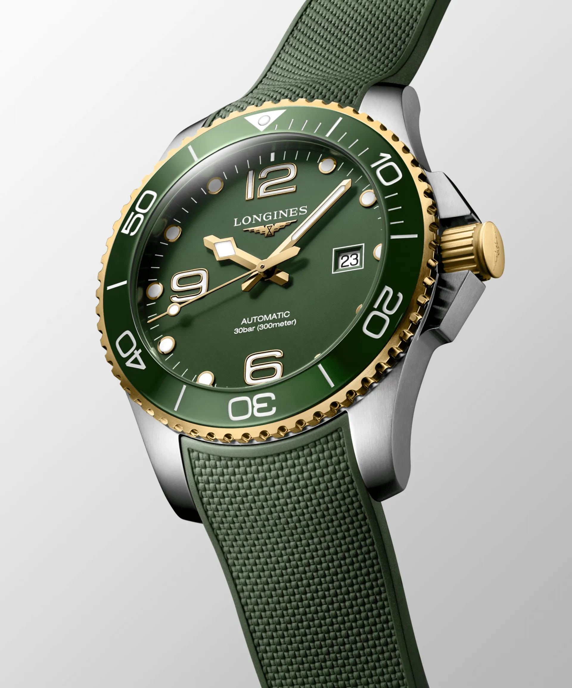 Longines HydroConquest 43mm Green-Gold Rubber Strap Men's Watch L37823069