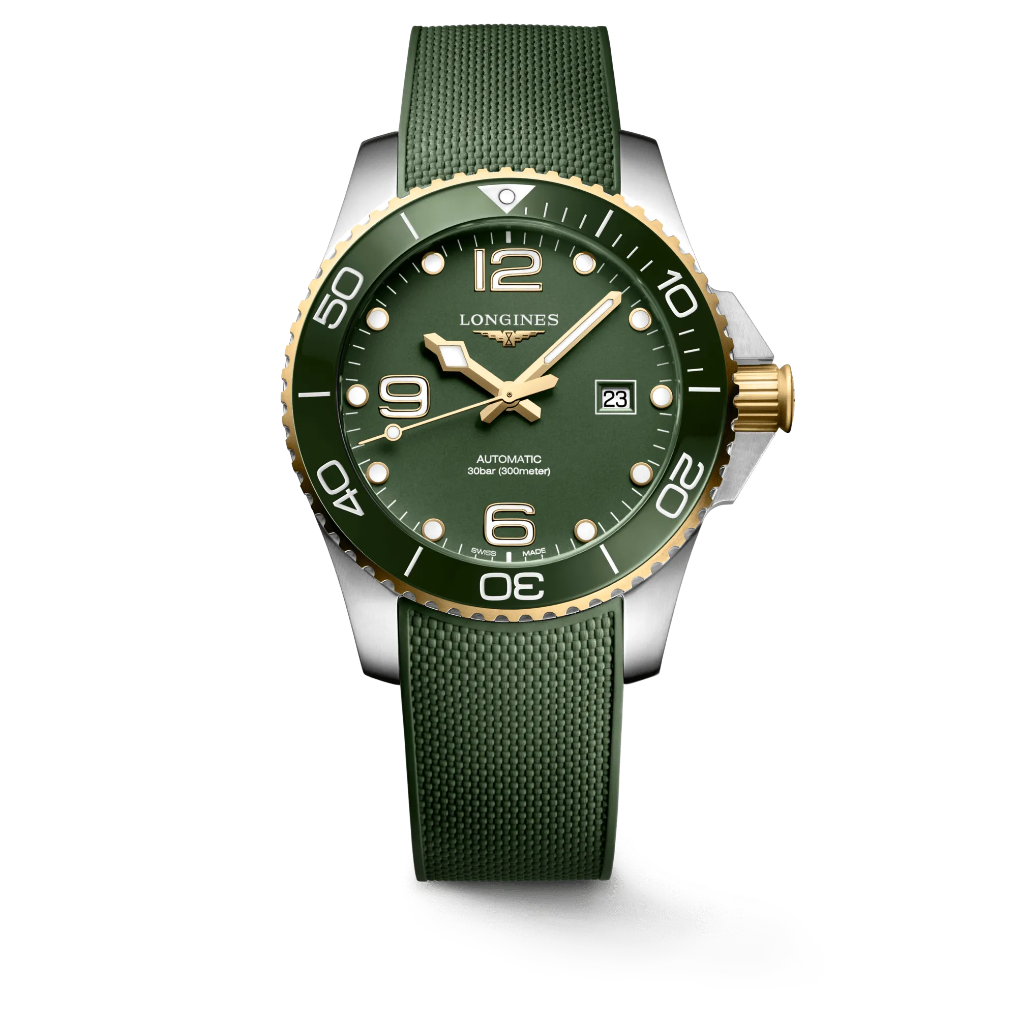 Longines HydroConquest 43mm Green-Gold Rubber Strap Men's Watch L37823069