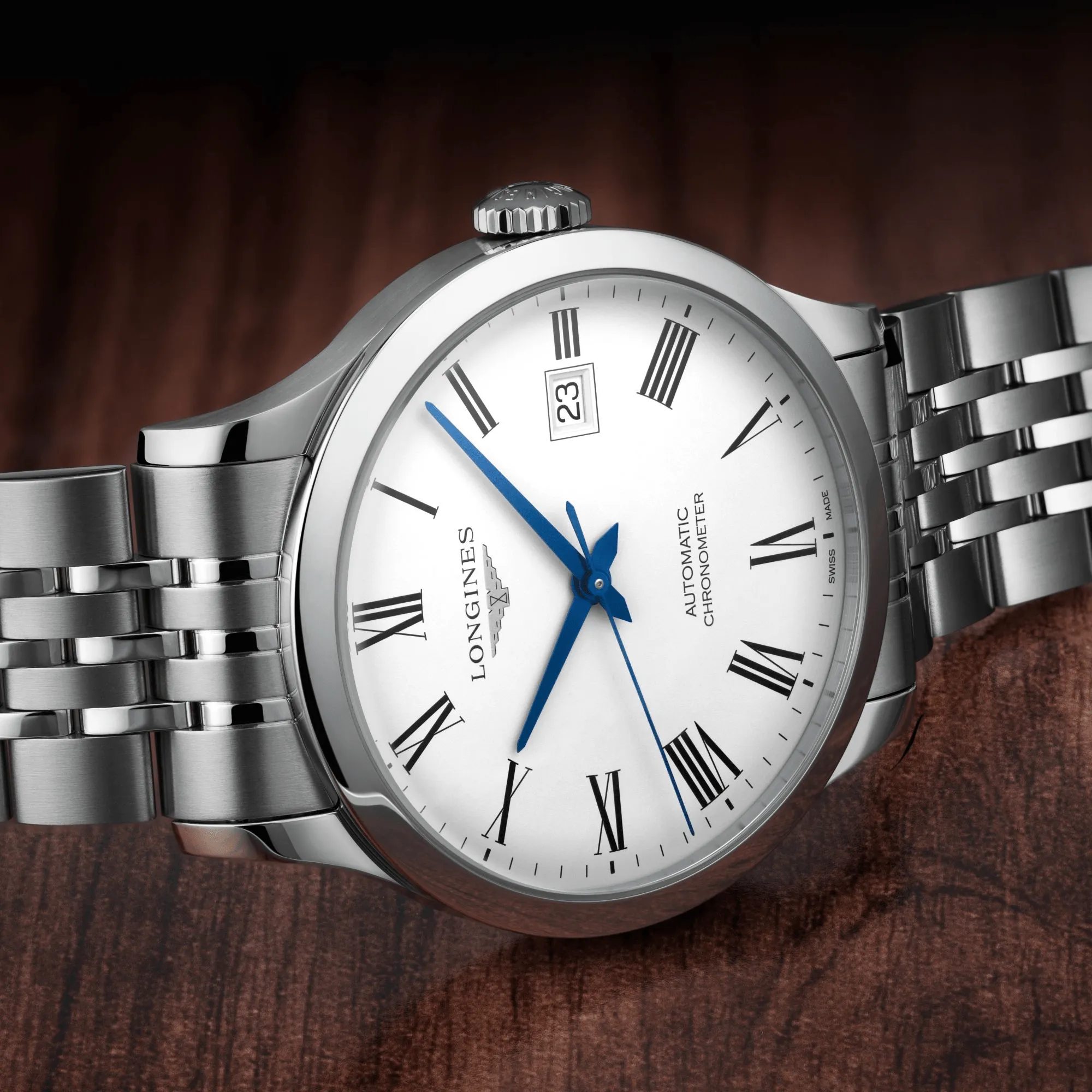 Longines Record 40mm Chronometer White Dial Steel Men's Watch L28214116