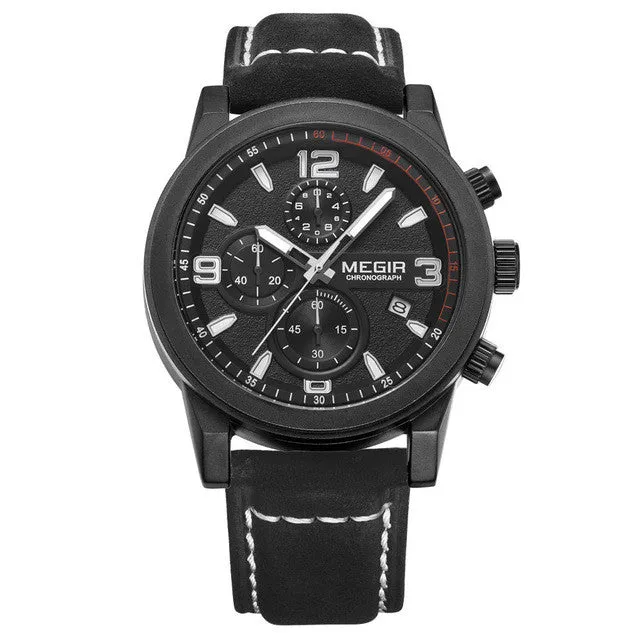 Luminous Chronograph  Auto Date Genuine Leather Watch
