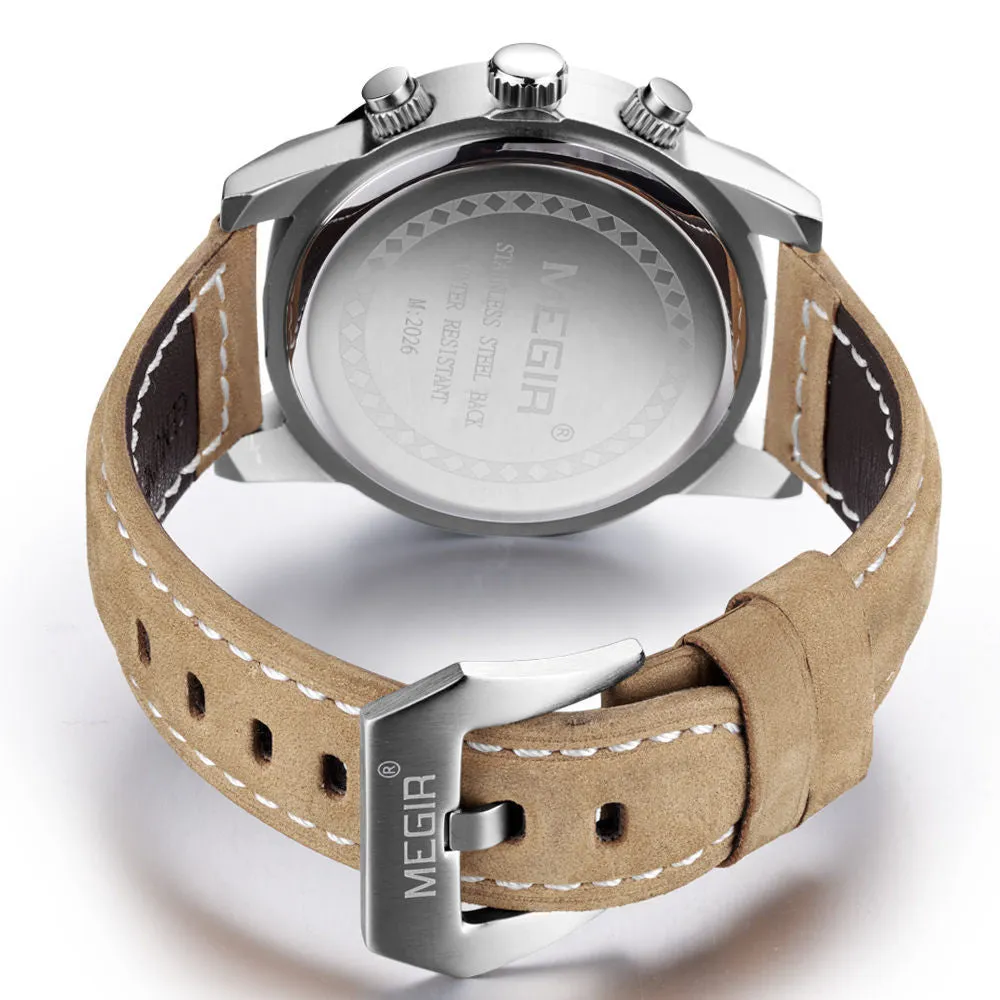 Luminous Chronograph  Auto Date Genuine Leather Watch