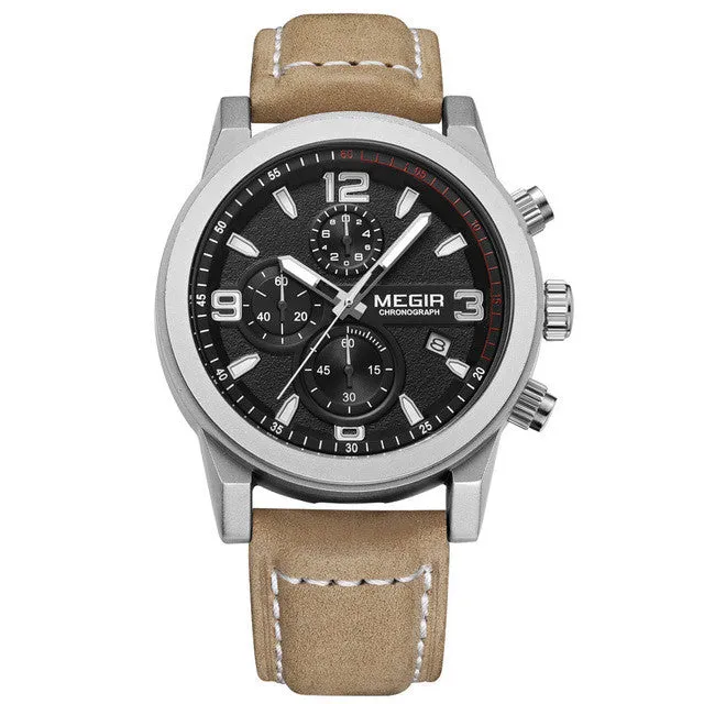Luminous Chronograph  Auto Date Genuine Leather Watch