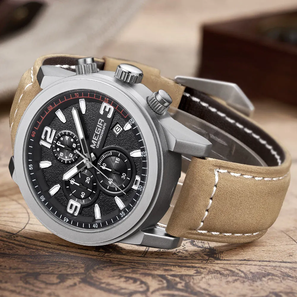 Luminous Chronograph  Auto Date Genuine Leather Watch