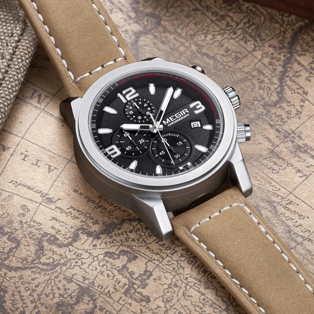Luminous Chronograph  Auto Date Genuine Leather Watch