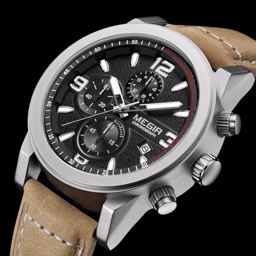 Luminous Chronograph  Auto Date Genuine Leather Watch