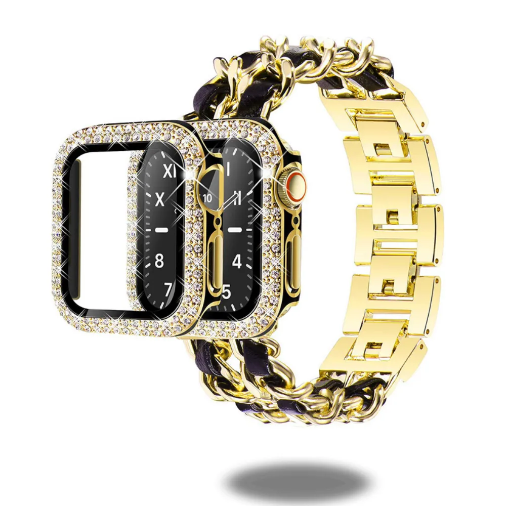 Luxurious Cuban Bracelet with Diamond Style PC Case and Screen Protector