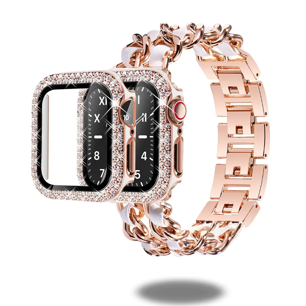 Luxurious Cuban Bracelet with Diamond Style PC Case and Screen Protector