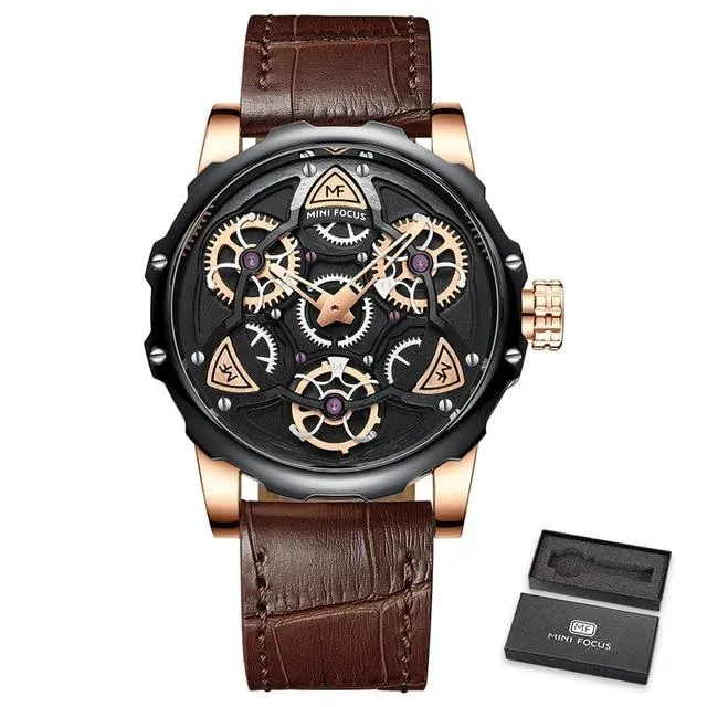 Luxury Brand Sports Skeleton Military Quartz Hollow Leather Men's Watches
