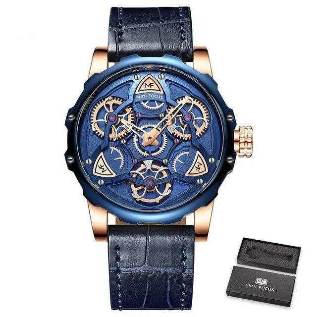 Luxury Brand Sports Skeleton Military Quartz Hollow Leather Men's Watches