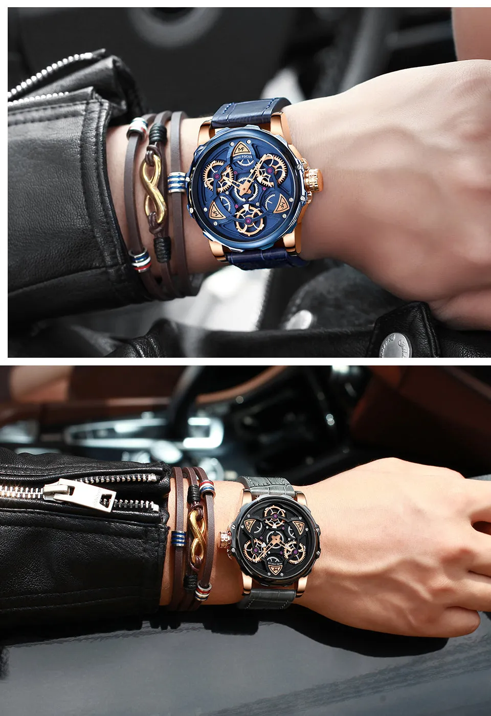 Luxury Brand Sports Skeleton Military Quartz Hollow Leather Men's Watches