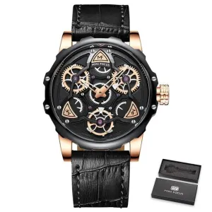 Luxury Brand Sports Skeleton Military Quartz Hollow Leather Men's Watches