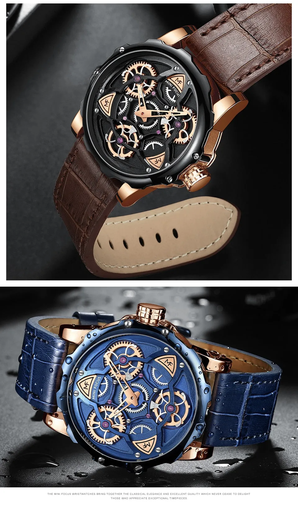 Luxury Brand Sports Skeleton Military Quartz Hollow Leather Men's Watches