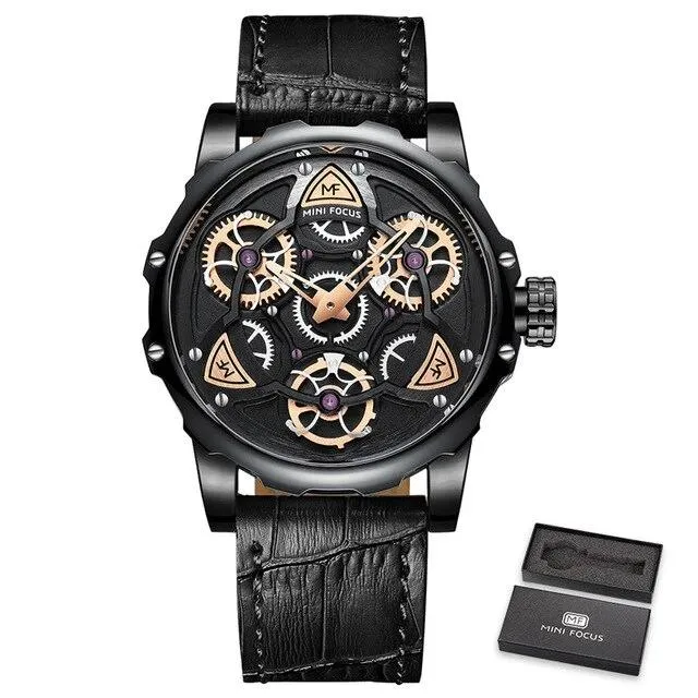 Luxury Brand Sports Skeleton Military Quartz Hollow Leather Men's Watches