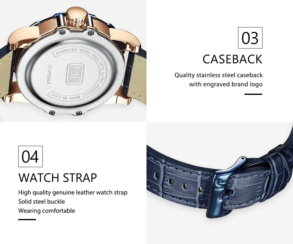 Luxury Brand Sports Skeleton Military Quartz Hollow Leather Men's Watches