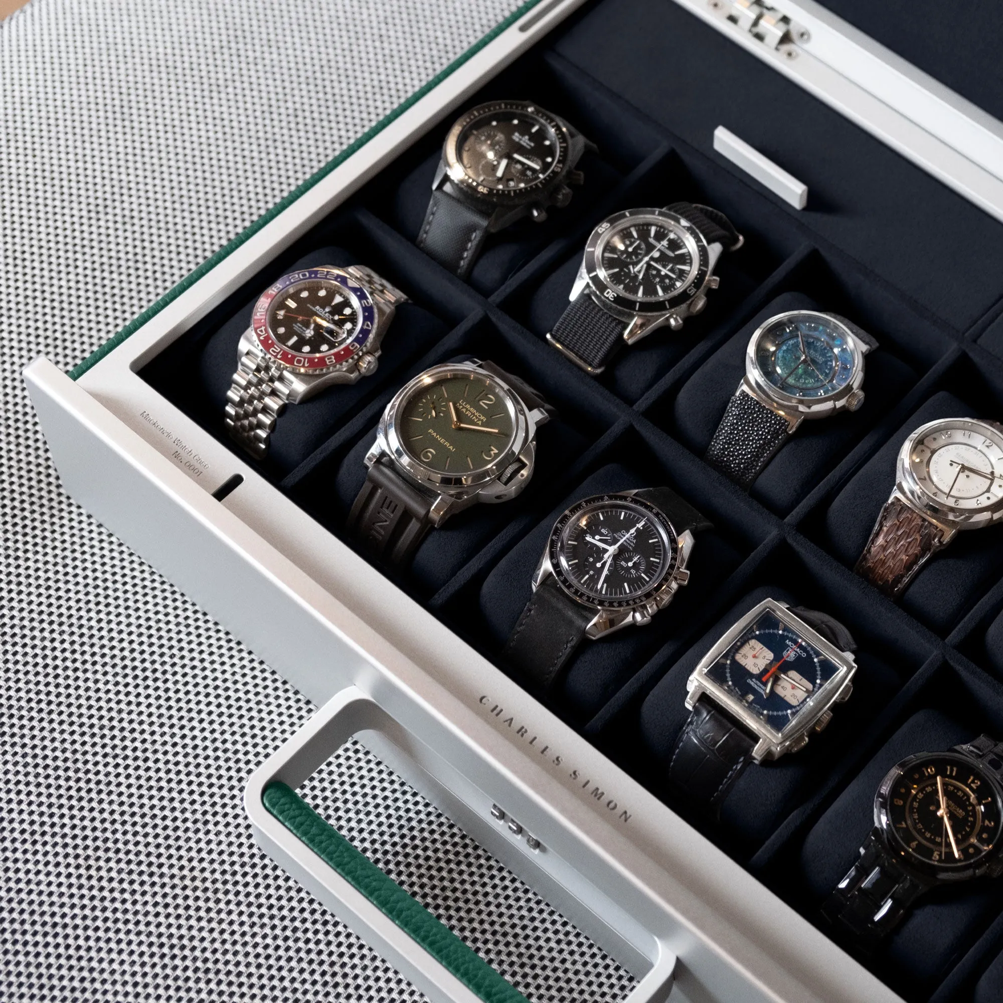MACKENZIE 12 WATCH BRIEFCASE - EMERALD / GREY
