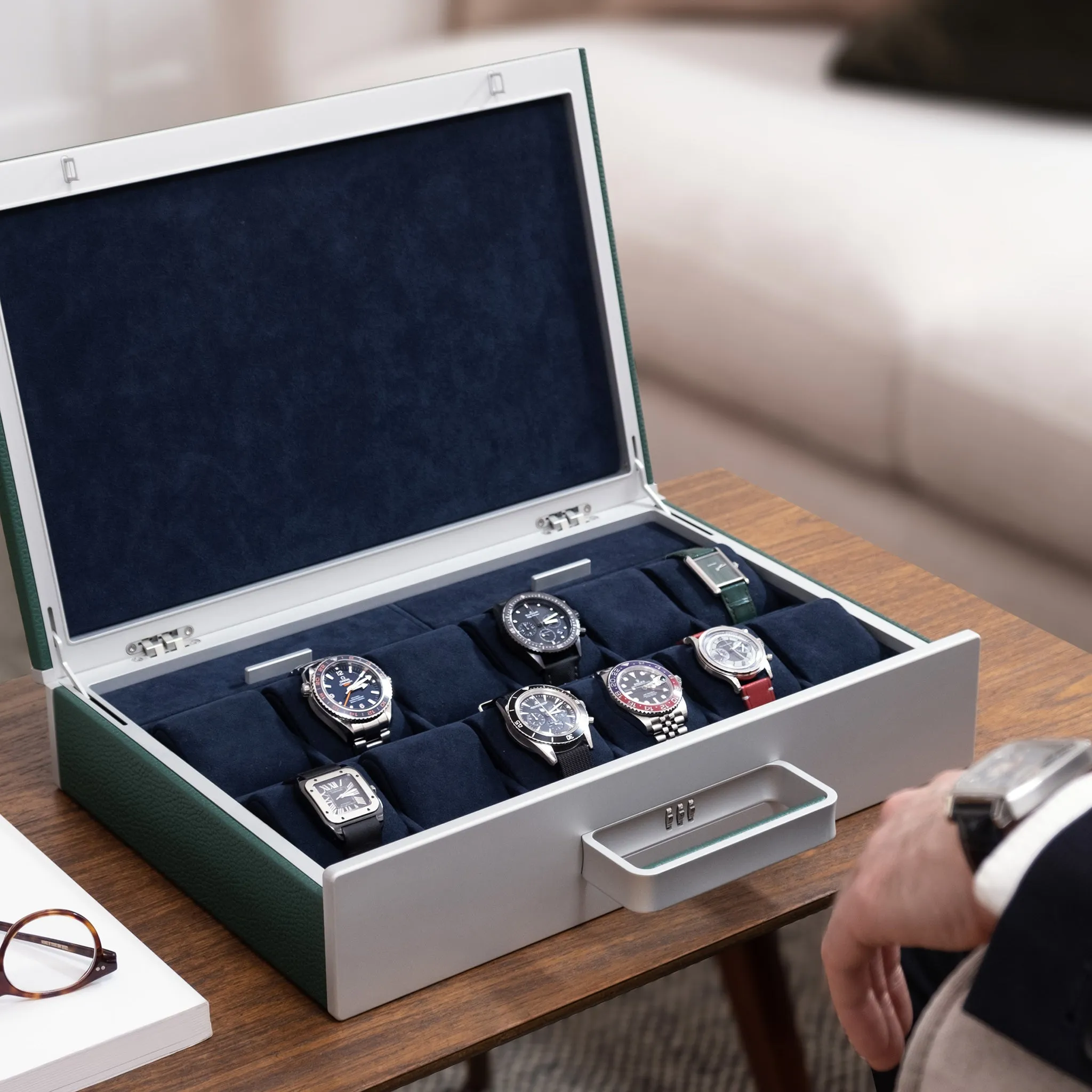 MACKENZIE 12 WATCH BRIEFCASE - EMERALD / GREY