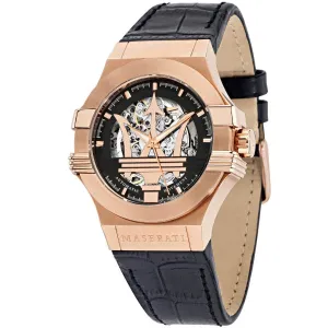 Maserati Potenza Black Leather Strap Black Dial Automatic Watch for Gents - R8821108025