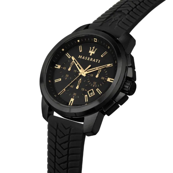 Maserati Successo Black Silicone Strap Black Dial Quartz Watch for Gents - R8871621011