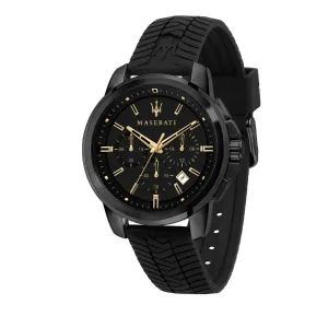 Maserati Successo Black Silicone Strap Black Dial Quartz Watch for Gents - R8871621011