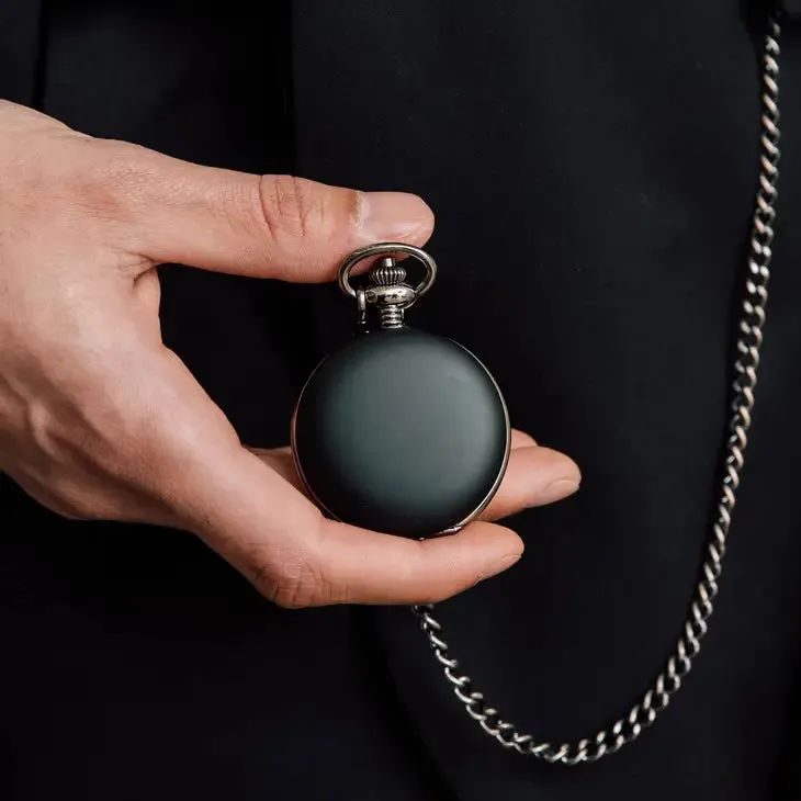 Matte Black Mechanical Pocket Watch & Fob - Blank